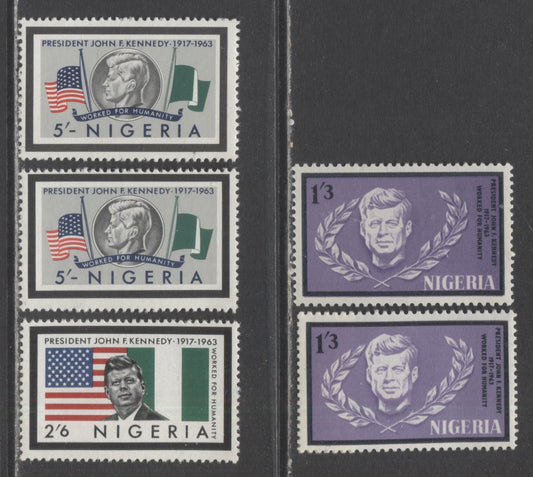Nigeria SC#159-161 1964 Kennedy Memorial Issue, With Unlisted Paper Varieties, 5 F/VFNH Singles, Click on Listing to See ALL Pictures, Estimated Value $10 USD