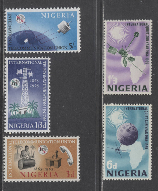 Nigeria SC#173-177 1965 Quiet Sun Year & ITU Issues, 5 F/VFNH Singles, Click on Listing to See ALL Pictures, 2017 Scott Cat. $8.35 USD