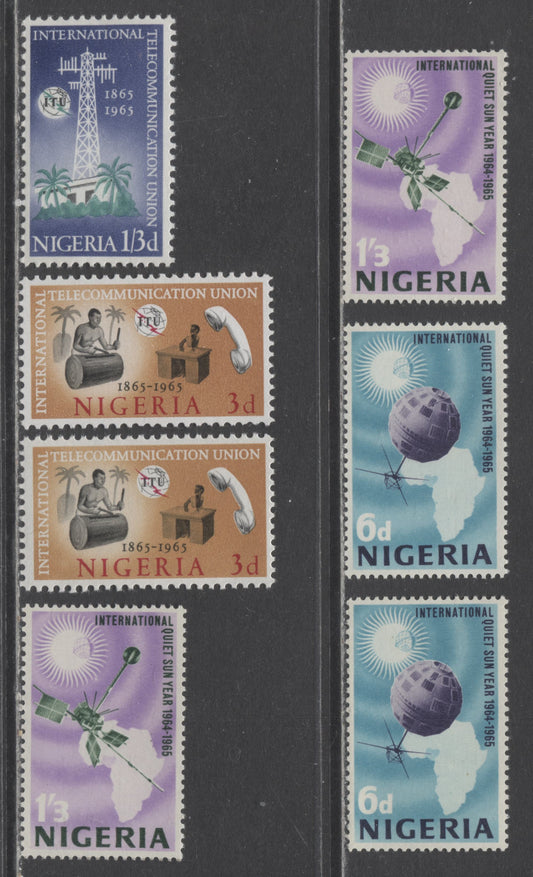 Nigeria SC#173-176 1965 Quiet Sun Year & ITU Issues, With Unlisted Paper Varieties, 7 VFNH Singles, Click on Listing to See ALL Pictures, Estimated Value $8 USD