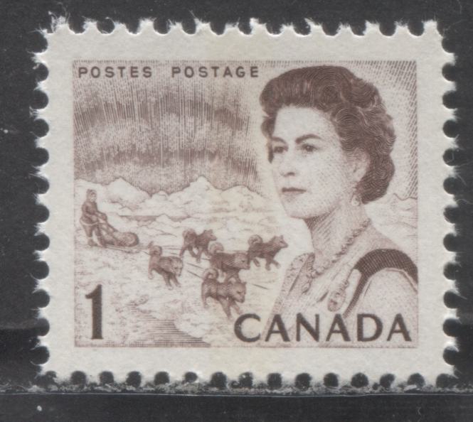 Lot 45 Canada #454pii 1c Brown Shade Northern Lights & Dogsled Team, 1967 - 1973 Centennial Definitives - Low Values Issue, A VFNH Single With WCB Tag, HB11 Streaky & Highly Glossy Dex, Brownish Shade