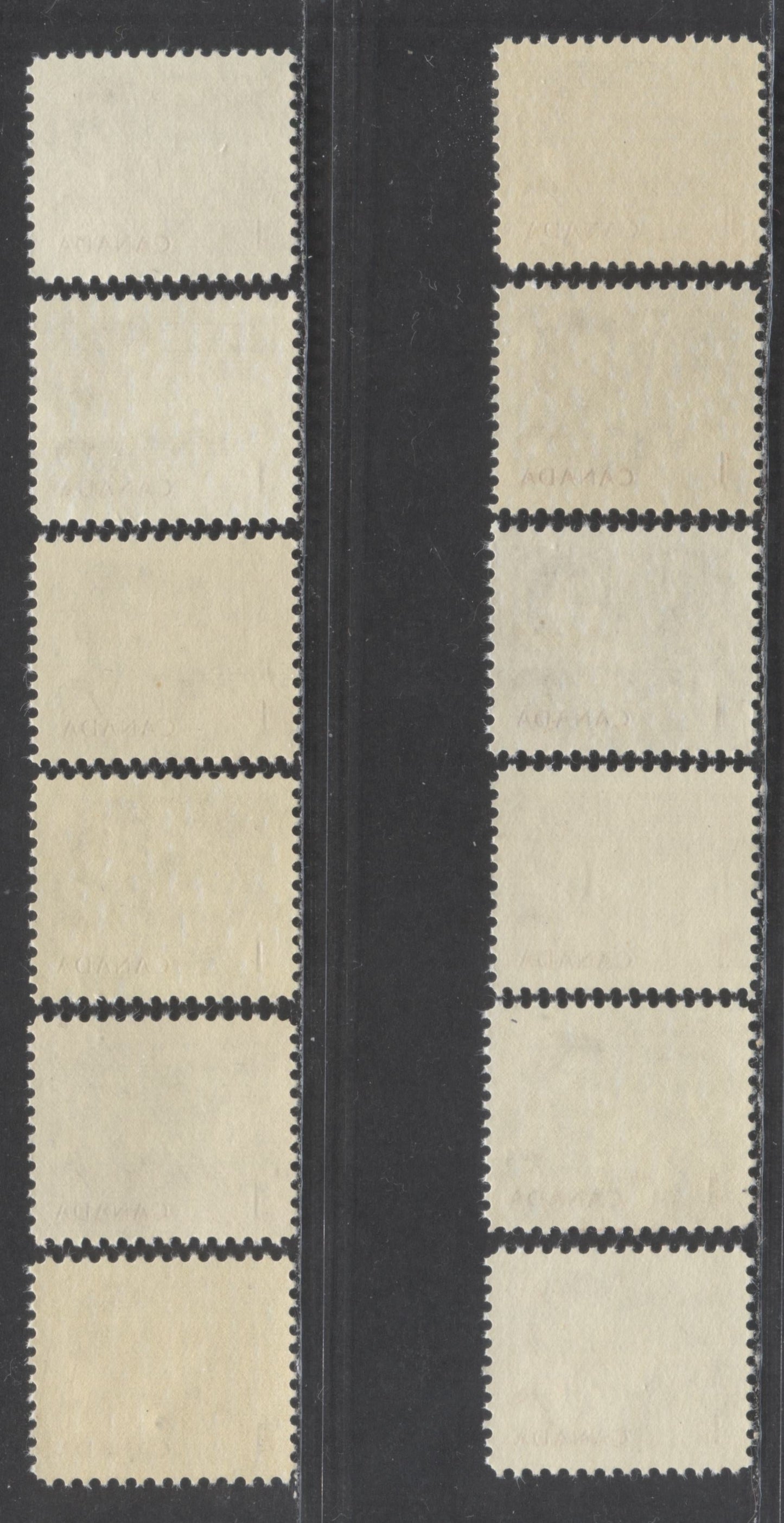 Canada #454 1c Brown Northern Lights & Dogsled Team, 1967 - 1973 Centennial Definitives - Low Values Issue, 12 VFNH Singles On Different Types Of DF Non-Flecked Paper ,Shades And Gums