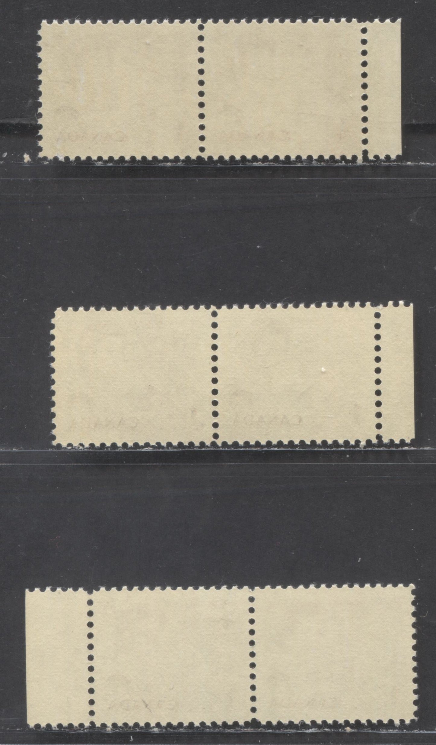 Canada #454p var 1c Deep Dull Violet Brown Northern Lights & Dogsled Team, 1967 - 1973 Centennial Definitives - Low Values Issue, 3 VFNH Pairs With W2B Tagging Showing Normal And Narrow Spacing Between Tag Bars, DF Greyish Paper, Smooth Dex