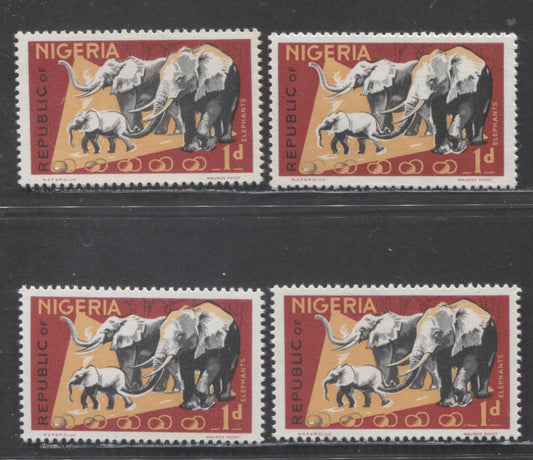 Nigeria SC#258 1d Multicolored 1969-1972 Animal Definitives, With Different Papers & Gums, NSP&M Printings, 4 VFNH Singles, Click on Listing to See ALL Pictures, 2022 Scott Classic Cat. $12 USD