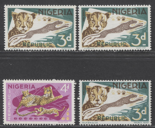 Lot 60 Nigeria SC#260-261 3d-4d Multicoloured 1969-1972 Animal Definitives, With Small & Large Imprints, Different Papers & Gums, NSP&M Printings, 4 VFNH Singles, Click on Listing to See ALL Pictures, 2022 Scott Classic Cat. $10.75 USD