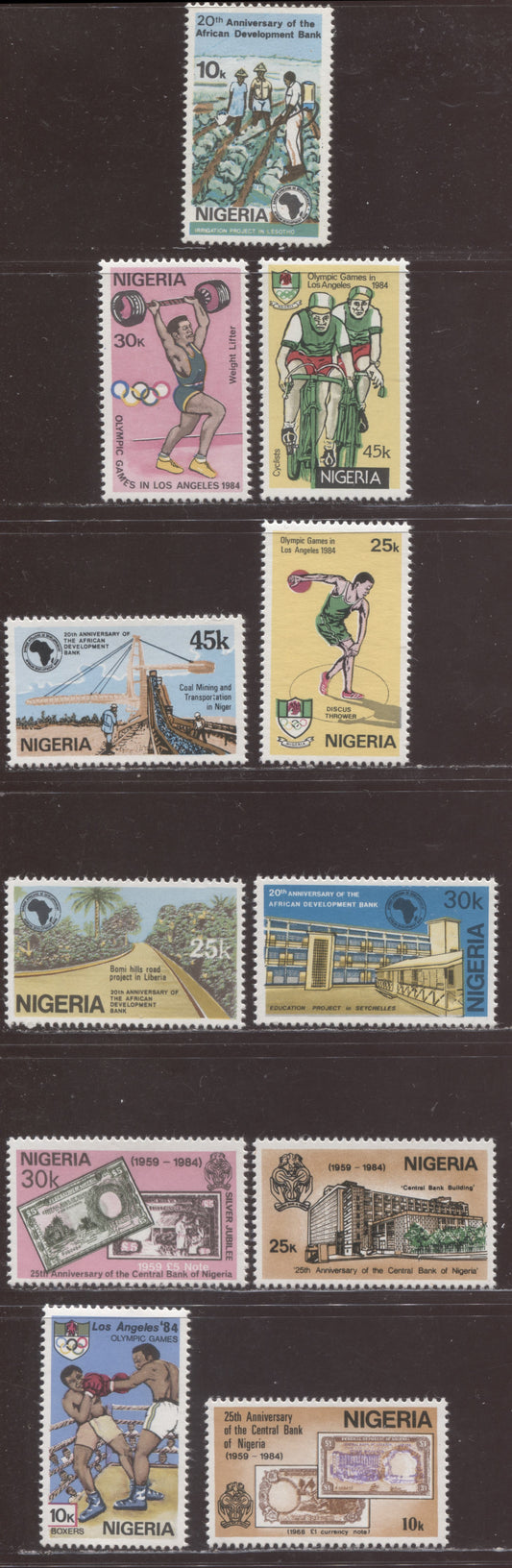 Nigeria SC#451-461 1984 Central Bank - African Development Bank, 11 VFNH Singles, Click on Listing to See ALL Pictures, 2017 Scott Cat. $6.2 USD