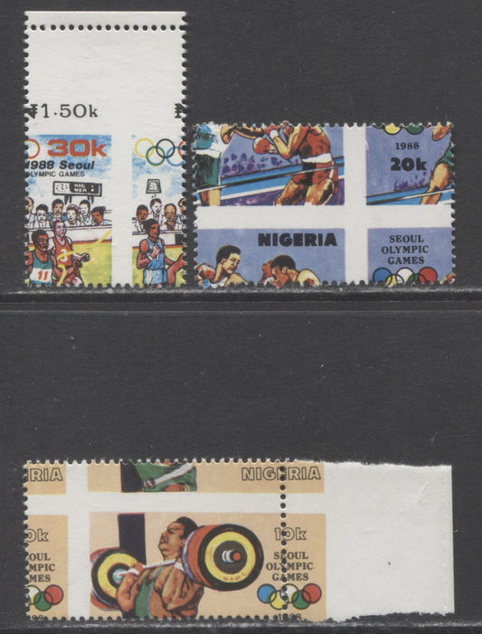 Nigeria SC#538-540 1988 Seoul Olympics, 3 VFNH Misperf Singles, Click on Listing to See ALL Pictures, Estimated Value $10 USD