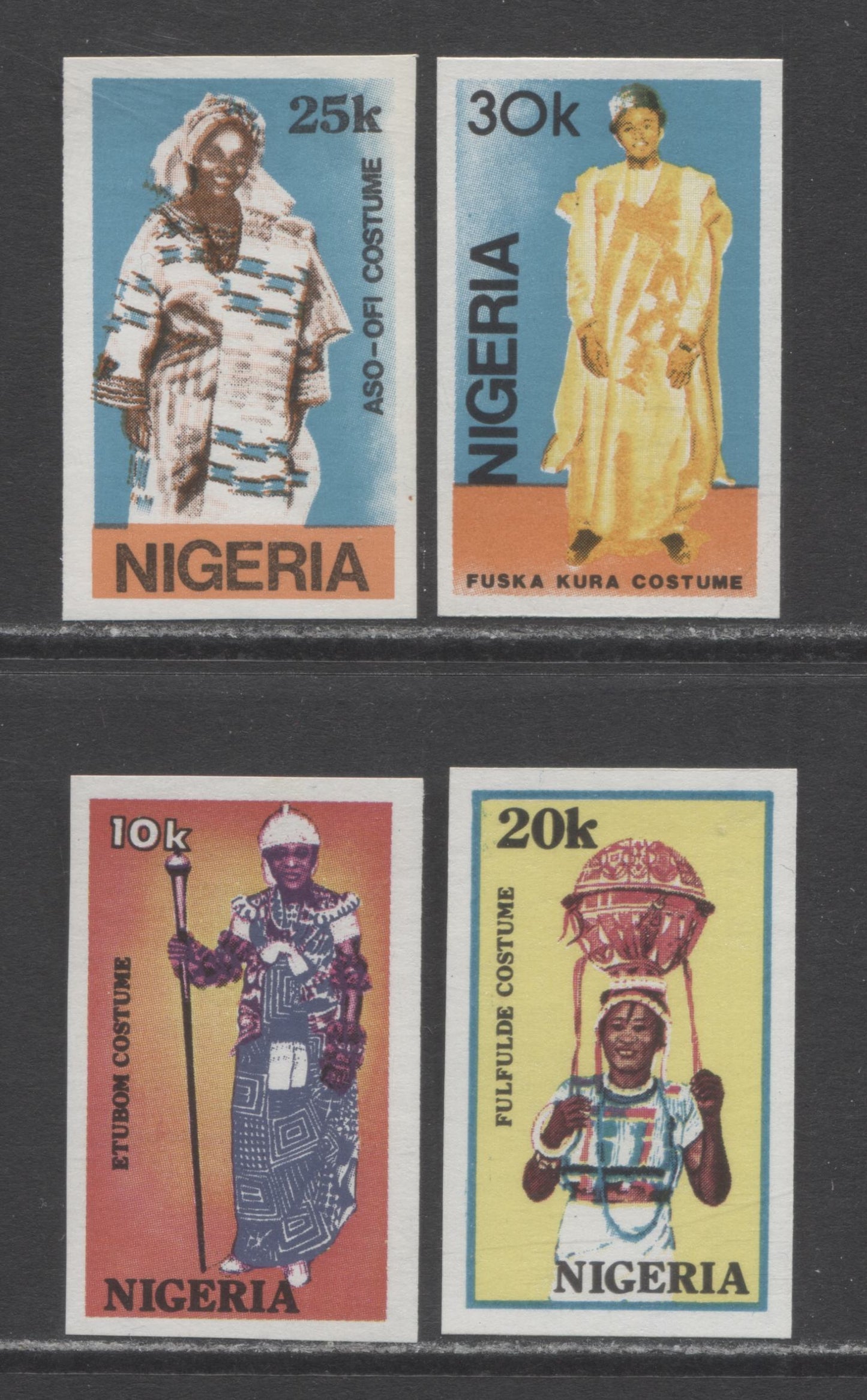 Nigeria SC#555var-558var 1989 Traditional Costumes Issue, 4 VFNH Imperf Singles, Click on Listing to See ALL Pictures, Estimated Value $10 USD