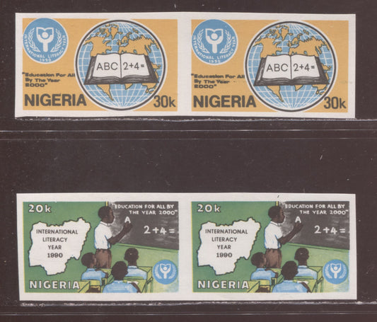 Nigeria SC#565var-566var 1990 Literacy Year Issue, 2 VFNH Imperf Horizontal Pairs, Click on Listing to See ALL Pictures, Estimated Value $10 USD