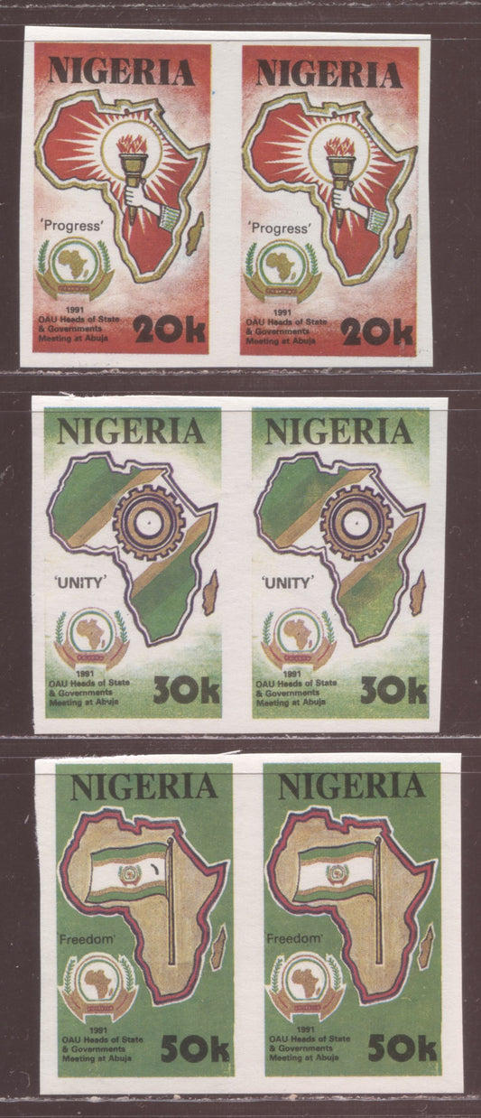 Nigeria SC#578-580 1991 OV4 Meeting, 3 VFNH Imperf Horizontal Pairs, Click on Listing to See ALL Pictures, Estimated Value $15 USD