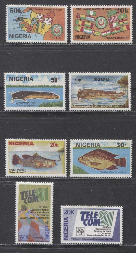 Nigeria SC#581-588 1991 Ecowas Summit - Telecom Issues, 8 VFNH Singles, Click on Listing to See ALL Pictures, 2017 Scott Cat. $3.3 USD