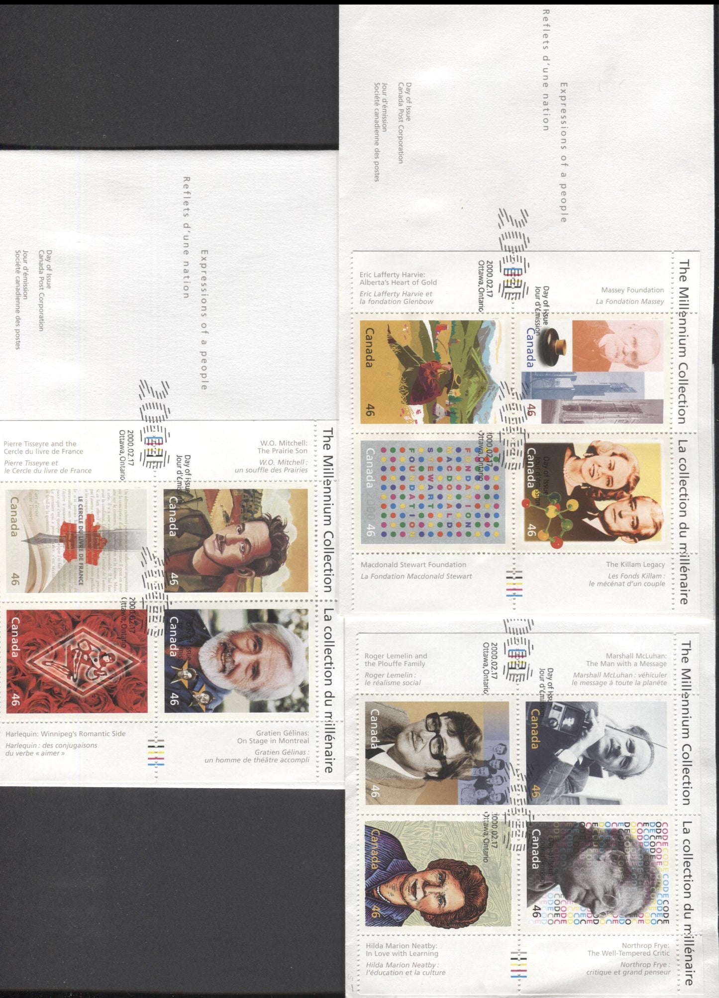 Canada #1828-1830 46c Multicolored Literary Legends - A Tradition Of Generosity, 2000 Millenium Issue, 3 VFNH Covers