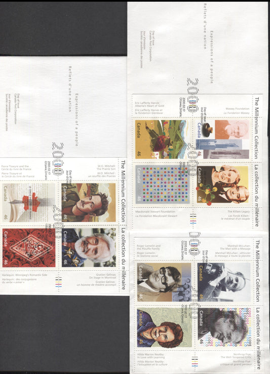 Canada #1828-1830 46c Multicolored Literary Legends - A Tradition Of Generosity, 2000 Millenium Issue, 3 VFNH Covers