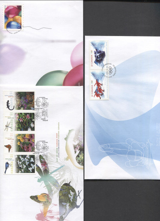 Canada #2143-2146 51c Multicolored Team Pursuit Speed Skating - Balloons, 2006 XX Olympic Winter Games - Birthday Issues, 3 VFNH First Day Covers