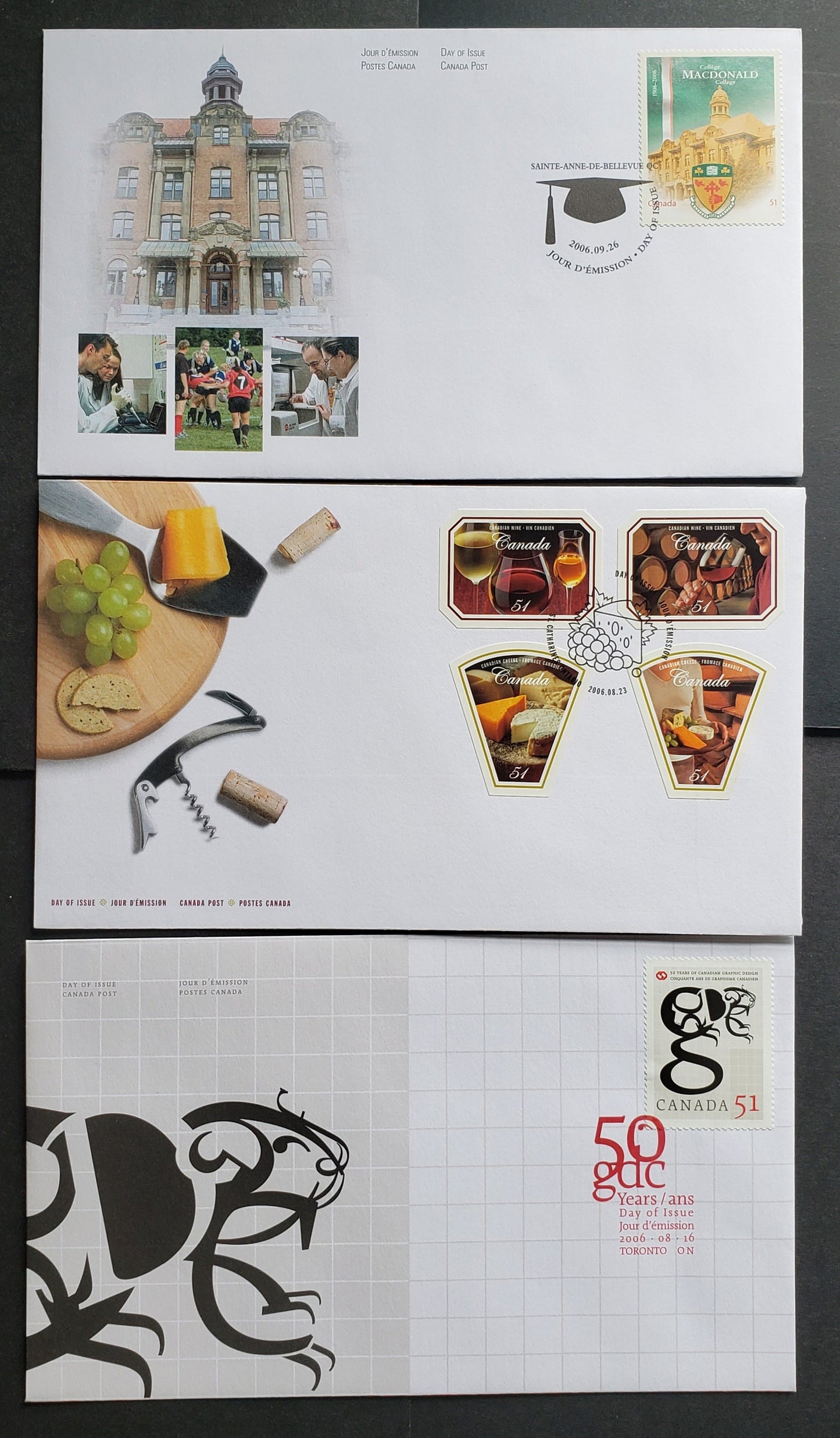 Canada #2167-2172 51c Multicolored Beaver - Macdonalds College, 2006 Graphic Designers - Macdonalds College Issues, 3 VF FDC's, Only 26,000 Of Each Produced