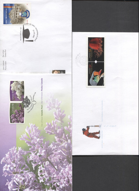 Canada #2205a, 2207-2209 52c Multicolored Male King Elder - HEC Montreal, 2007 International Polar Year - Higher Learning Issues, 3 VF FDC's, Likely 26,000 Or Less Of Each Produced