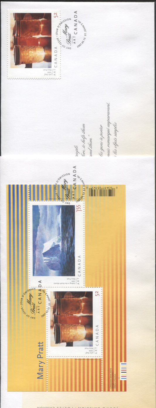 Canada #2211-2212 52c & $1.55 Multicolored Jelly Shelf & Iceberg In The North Atlantic, 2007 Art Canada: Mary Pratt Issues, 2 VF FDC's, Likely 26,000 Or Less Of Each Produced