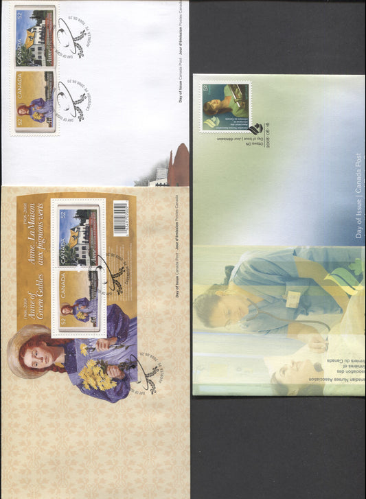 Canada #2275-2278 52c Multicolored Working Nurse - Green Gables, 2008 Canadian Nurses Association - Anne Of Green Gables, 3 VF FDC's, Likely 25,000 Or Less Of Each Produced