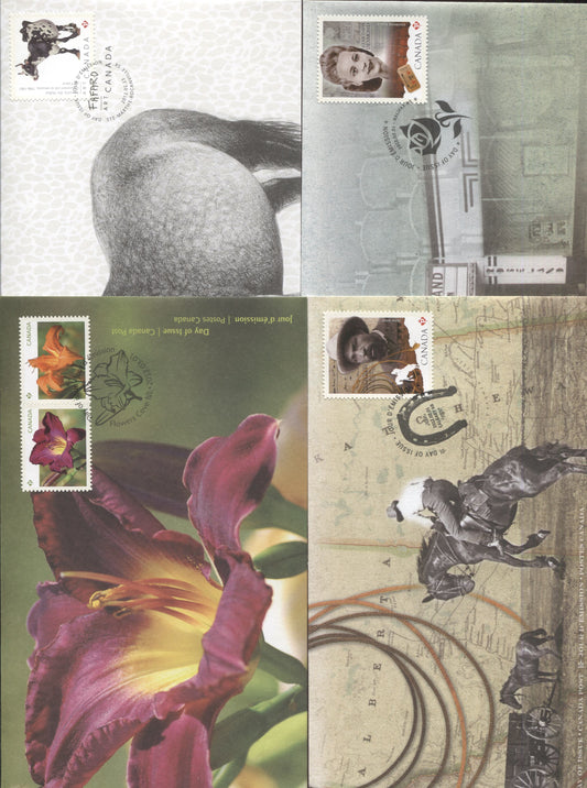 Canada #2520-2521, 2529-2530 P(61c) & $1.80 Multicolored, 2012 Black History Month - Daylilies Issues, 4 VF FDC's, Likely 20,000 Or Less Of Each Produced