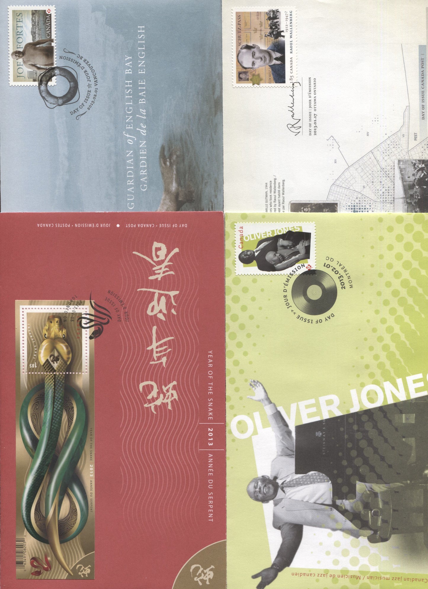 Canada #2600, 2618-2620 P(63c) & $1.85 Multicolored, 2013 Year Of The Snake - Black History Issues, 4 VF FDC's, Likely Fewer Than 20,000 Of Each Produced