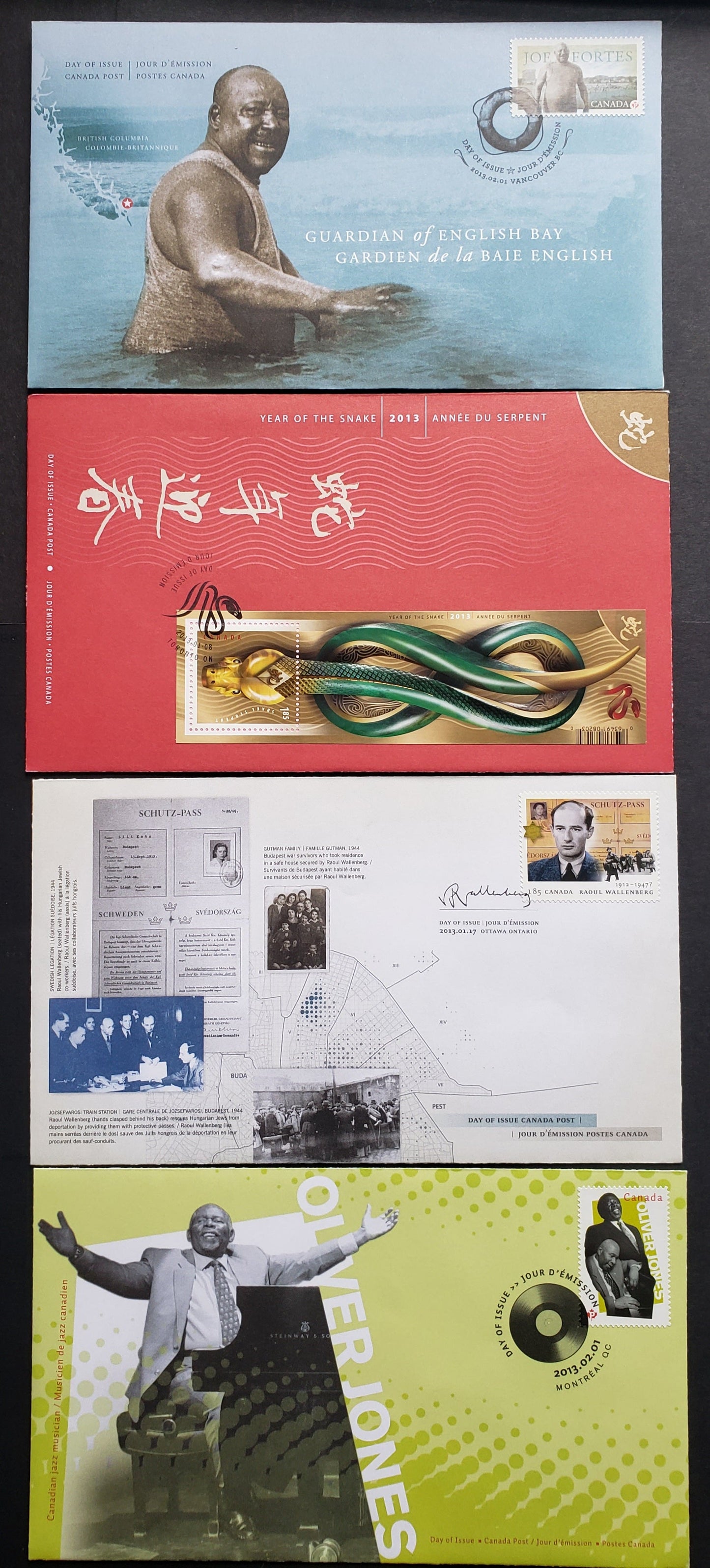 Canada #2600, 2618-2620 P(63c) & $1.85 Multicolored, 2013 Year Of The Snake - Black History Issues, 4 VF FDC's, Likely Fewer Than 20,000 Of Each Produced