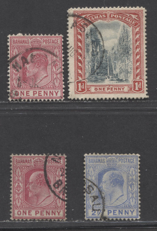 Lot 51 Bahamas SC#37/48 1902-1911 Edward VII Issue, Crown CA & Mult Crown CA Wmks, 4 F/VF Used Singles, Click on Listing to See ALL Pictures, 2022 Scott Classic Cat. $10 USD