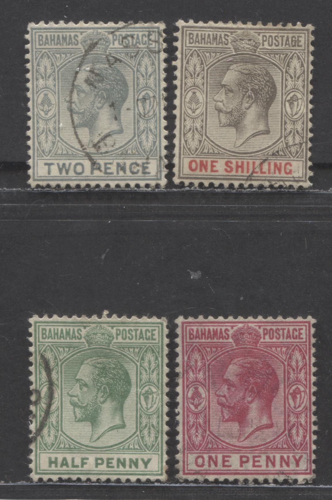 Lot 59 Bahamas SC#49/54 1912-1919 Edward VII Issue, Somewhat Dubious Cancel On 1/2d, Multiple Crown CA Wmk, 4 F/VF Used Singles, Click on Listing to See ALL Pictures, Estimated Value $15 USD