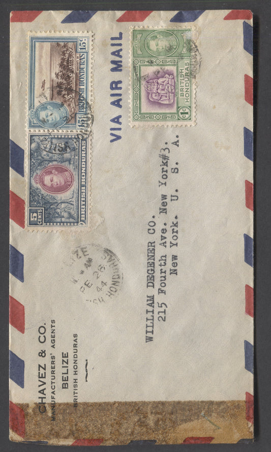 Lot 85 British Honduras SC#115-121 , A F/VF Used Airmail Cover To New York, Click on Listing to See ALL Pictures, Estimated Value $15 USD
