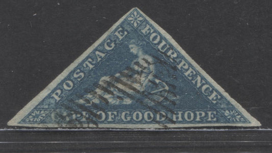 Lot 89 Cape Of Good Hope SC#2b 4c Blue 1853 Seated Hope Issue, On Bluish Paper, 3 Clear Margins But None Full, Die B, A Fine Used Single, Click on Listing to See ALL Pictures, Estimated Value $100 USD