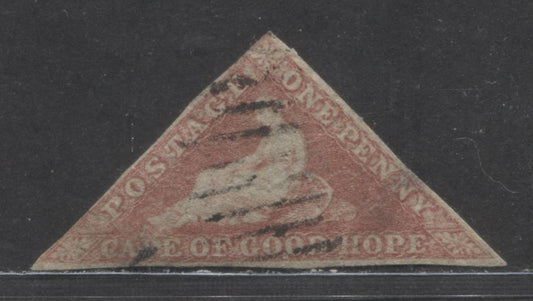Lot 90 Cape Of Good Hope SC#3 1d Rose 1855-1858 Seated Hope Issue, On White Paper, Significant Damage, Close Margins, But Presentable, A Fair Used Single, Click on Listing to See ALL Pictures, Estimated Value $20 USD