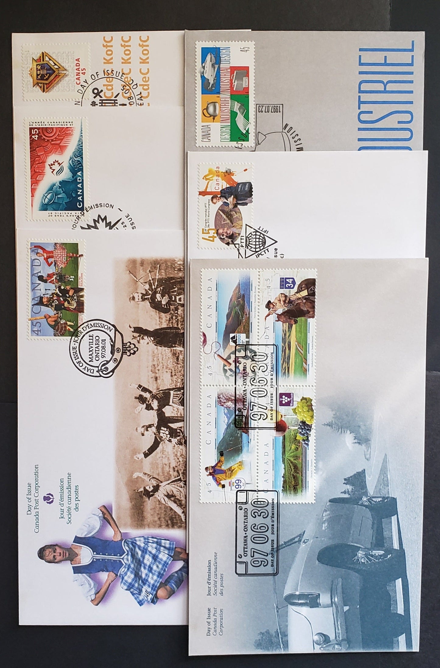 Canada #1653a-1658 45c Multicolor 1997 Scenic Highways - Asia Pacific, 6 Canada Post FDC's Franked With Singles & Block, Generally Only 30,000 Of Each Issued, Cat. Value $11.7