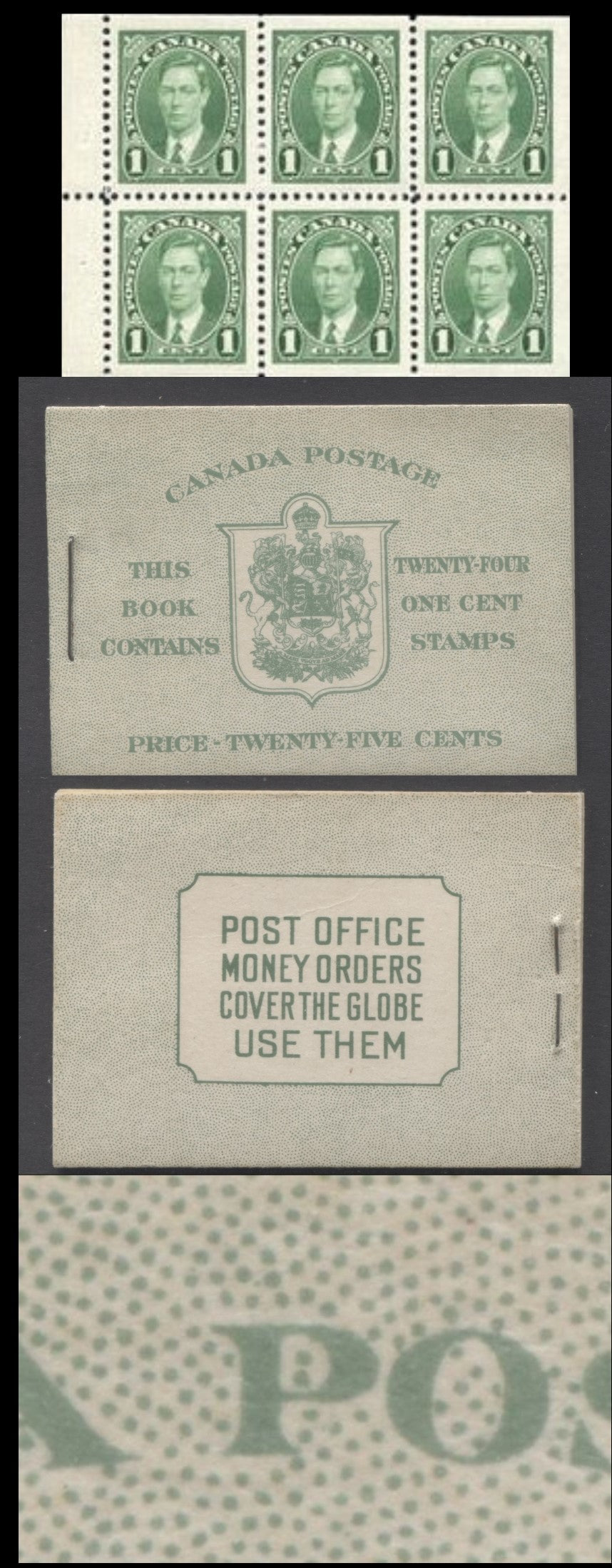 Canada #BK28cE 1937-1942 Mufti Issue, A Complete 25c English Booklet, 6c Rate Page, Front Cover IIb, Back Type A, VF and Scarce As Only 296,334 Booklets Issued For All Three Types