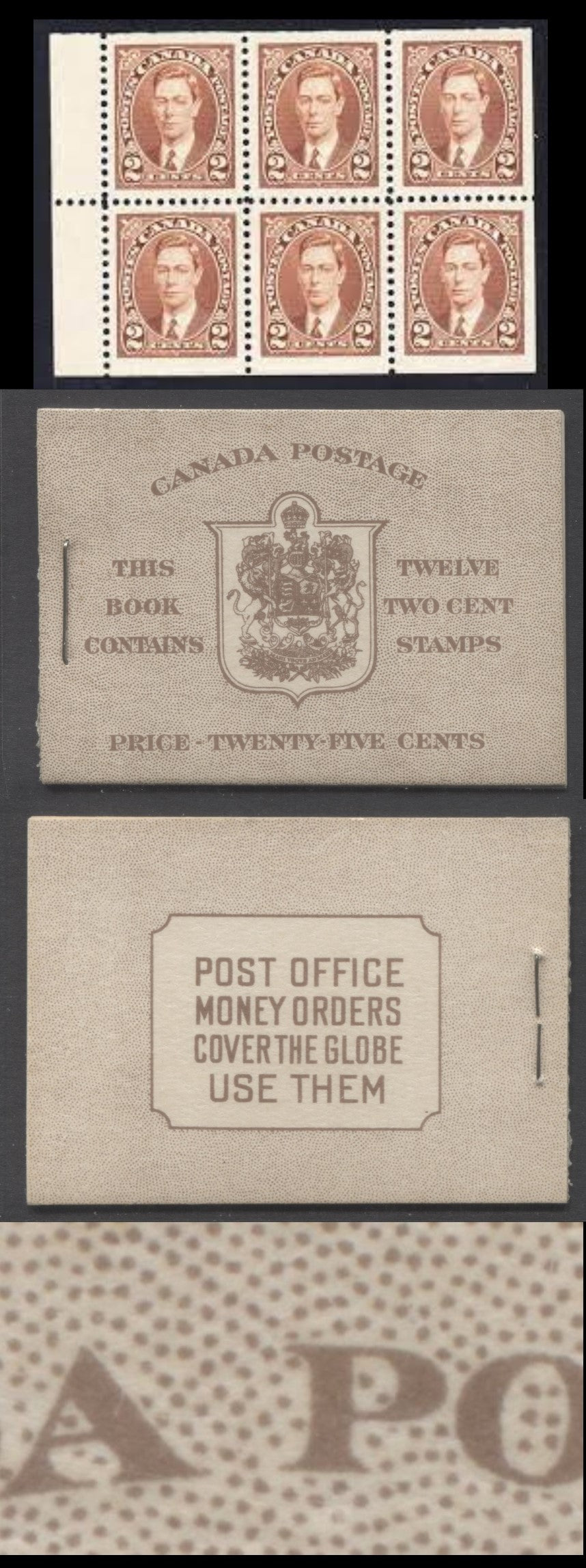 Canada #BK29cE 1937-1942 Mufti Issue, A Complete 25c English Booklet, Type II, 6c Rate Page, Vertical Wove Paper, Cream Gum, Front Cover IIc, Back Cover A, VF and Scarce As Only 196,900 English Booklets Issued