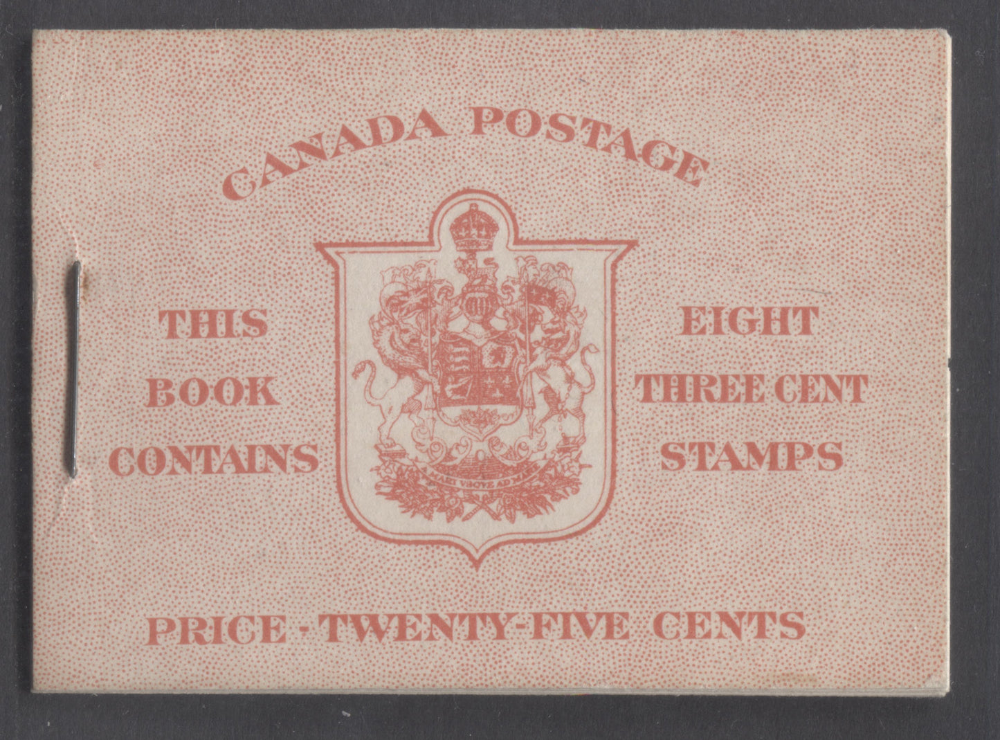 Canada #BK30cE 1937-1942 Mufti Issue, A Complete 25c English Booklet, Type II covers, 6c Airmail Rate Page, Vertical Wove Paper With Cream Gum, Front Cover IIe, Back Cover A, VF