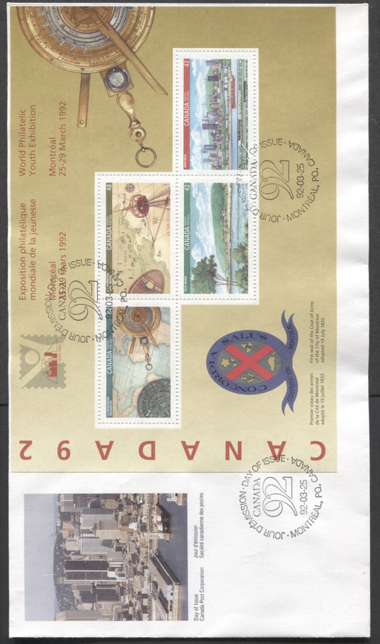 Canada #1407a 42c/84c Multicolor 1992 Canada Issue, A Canada Post FDC Franked With Souvenir Sheet, 40,000 Issued, Cat. Value $4.8
