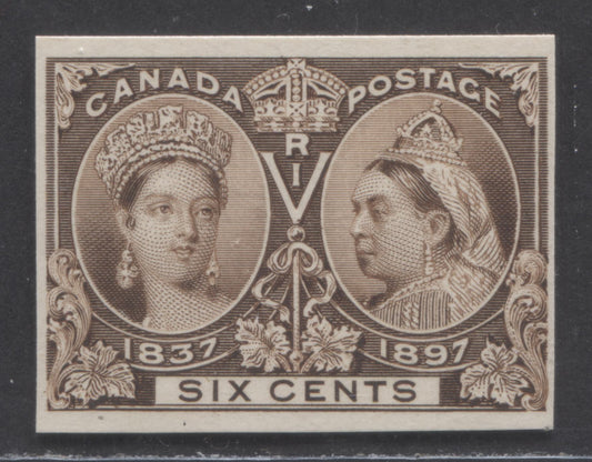 Lot 6 Canada #55P 6c Yellow Brown Queen Victoria, 1897 Diamon Jubilee, A Fine Unused Plate Proof Single, Only 600 Printed