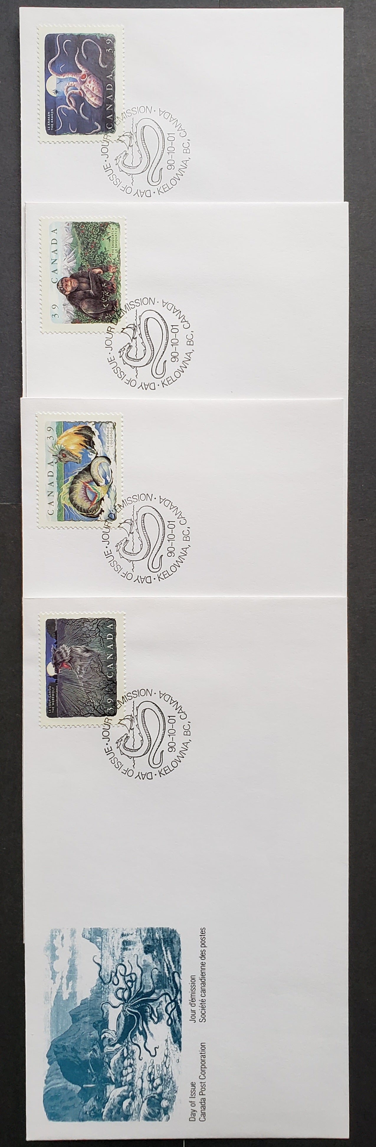 Lot 90 Canada #1289a-1292c 39c Multicolor 1990 Folklore Issue, 4 Canada Post FDC's Franked With Singles, With Scarcer Perf 12.5 X 12, This Is The Only Perf That The FDC'S With Singles Came In, Quantity Issued Unknown, Cat. Value $20