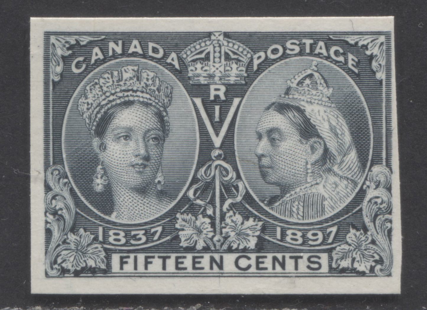 Lot 9 Canada #58P 15c Steel Blue Queen Victoria, 1897 Diamon Jubilee, A Fine Unused Plate Proof Single With Vertical Scratch Through N Of 'Cents' & Mark In 'PO' Of Postage, Only 600 Printed