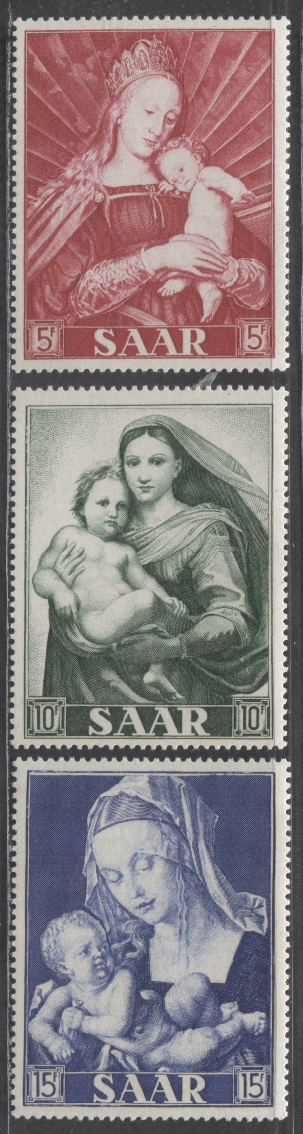 Saar SC#250-252 1954 Dogma Of Immaculate Conception Issue, 3 VFOG Singles, Click on Listing to See ALL Pictures, 2022 Scott Classic Cat. $8.05 USD