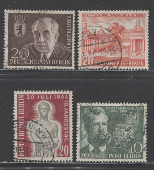 Lot 51 Germany - Berlin SC#9N103/9N107 1954 Commemoratives, 4 Fine/Very Fine Used Singles, Click on Listing to See ALL Pictures, 2017 Scott Cat. $11.25 USD