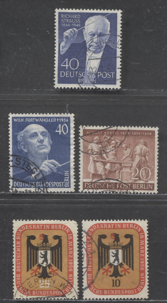 Lot 52 Germany - Berlin SC#9N111/9N119 1954-1956 Richard Strauss - Bundesrat Meeting Issues, 5 Very Fine Used Singles, Click on Listing to See ALL Pictures, 2017 Scott Cat. $22.85 USD