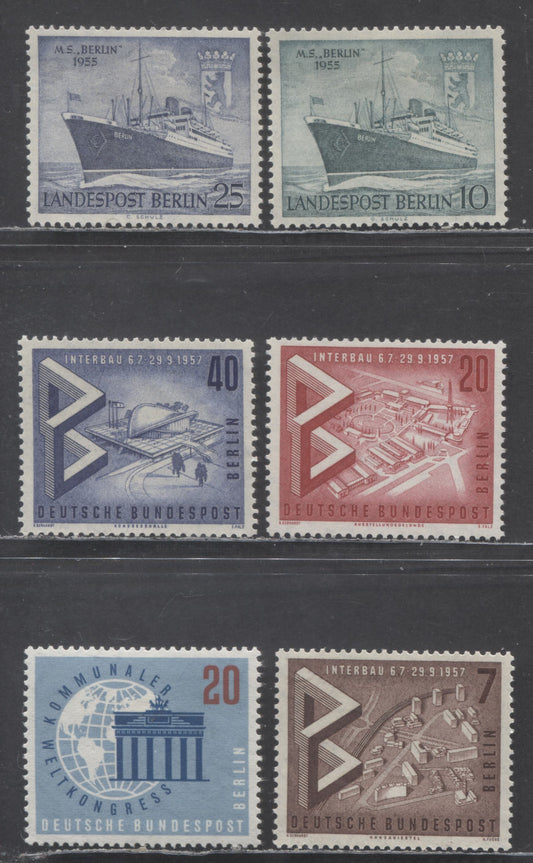 Lot 53 Germany - Berlin SC#9N113/9N171 1955-1959 Shipping - Municipal Congress Issues, 6 VFOG/NH Singles, Click on Listing to See ALL Pictures, Estimated Value $5 USD