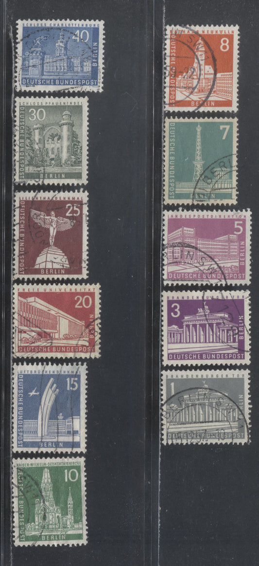 Lot 56 Germany - Berlin SC#9N120/9N131 1956-1963 Definitives, 1pf Gray - 40pf Light Ultramarine, 11 Very Fine Used Singles, Click on Listing to See ALL Pictures, 2017 Scott Cat. $13.1 USD