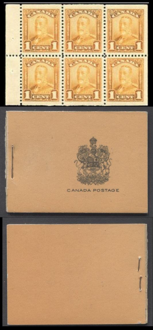 Lot 5 Canada #BK11aE 1928-1929 Scroll Issue, A Complete 25c English Booklet, 4 Panes Of 6 1c Orange, 99,575 Issued