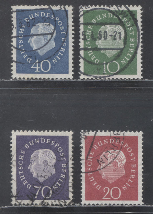 Lot 60 Germany - Berlin SC#9N166-9N169 1959 President Heuss Definitives, 10pf Green - 70pf Dull Purple, 4 Very Fine Used Singles, Click on Listing to See ALL Pictures, 2017 Scott Cat. $13.7 USD