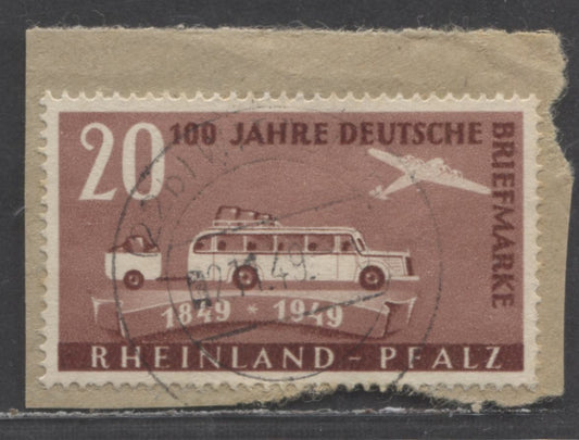 Lot 91 Germany SC#6N40 20pf Red Brown 1949 Stamp Centenary Issue, Used On Piece, A Fine/Very Fine Used Single, Click on Listing to See ALL Pictures, 2017 Scott Cat. $19 USD