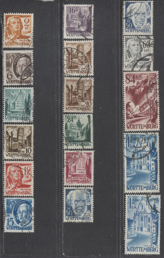 Lot 93 Germany SC#8N14-8N27 1948 Definitives, With Shades, 2pf Orange - 1dm Bright Blue, 17 Fine/Very Fine Used Singles, Click on Listing to See ALL Pictures, 2017 Scott Cat. $20.35 USD