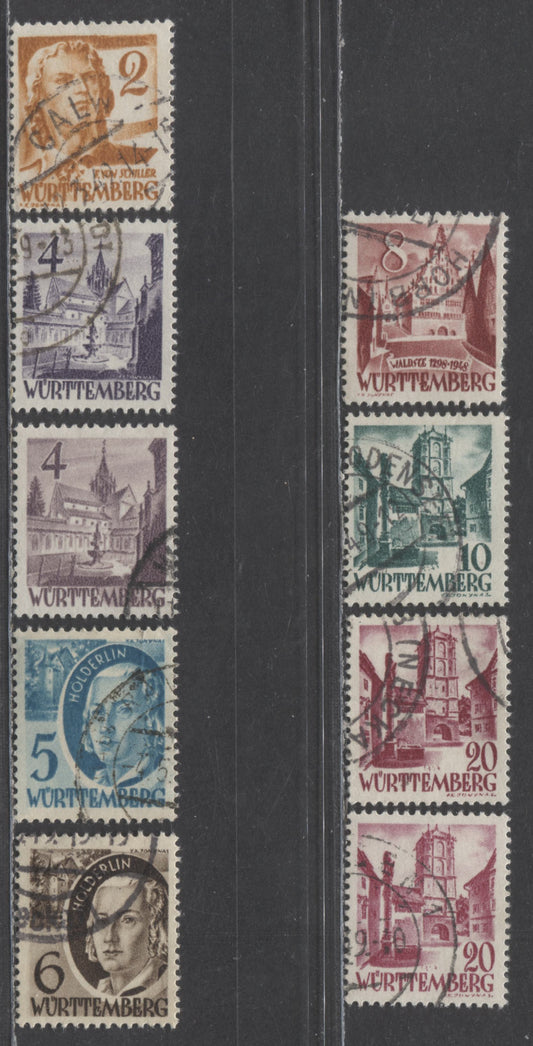 Lot 94 Germany SC#8N28-8N34 1948-1949 Definitives, Without 'PF' In Design Plus Additional Shades, 2pf - 20pf Cerise, 9 Very Fine Used Singles, Click on Listing to See ALL Pictures, 2017 Scott Cat. $12.6 USD