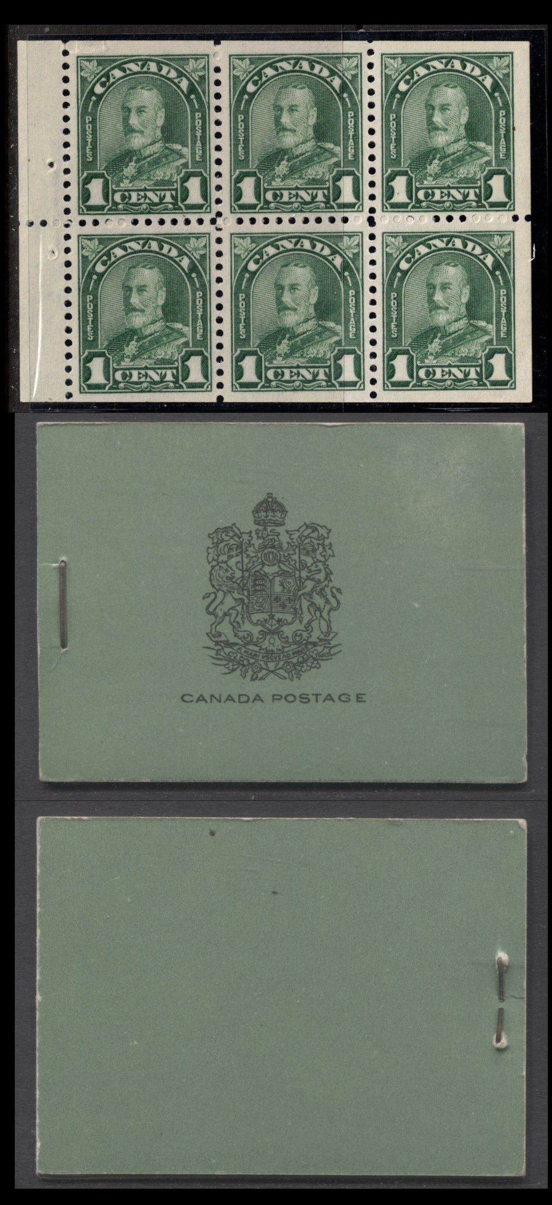 Lot 9 Canada #BK15aE 1930-1932 KGV Arch Or Leaf Issue, A Complete 25c English Booklet, 2 Panes Of 6 2c Green, Typographed Cover, No Tape, Flat Plate Printing, 1,016,000 Issued