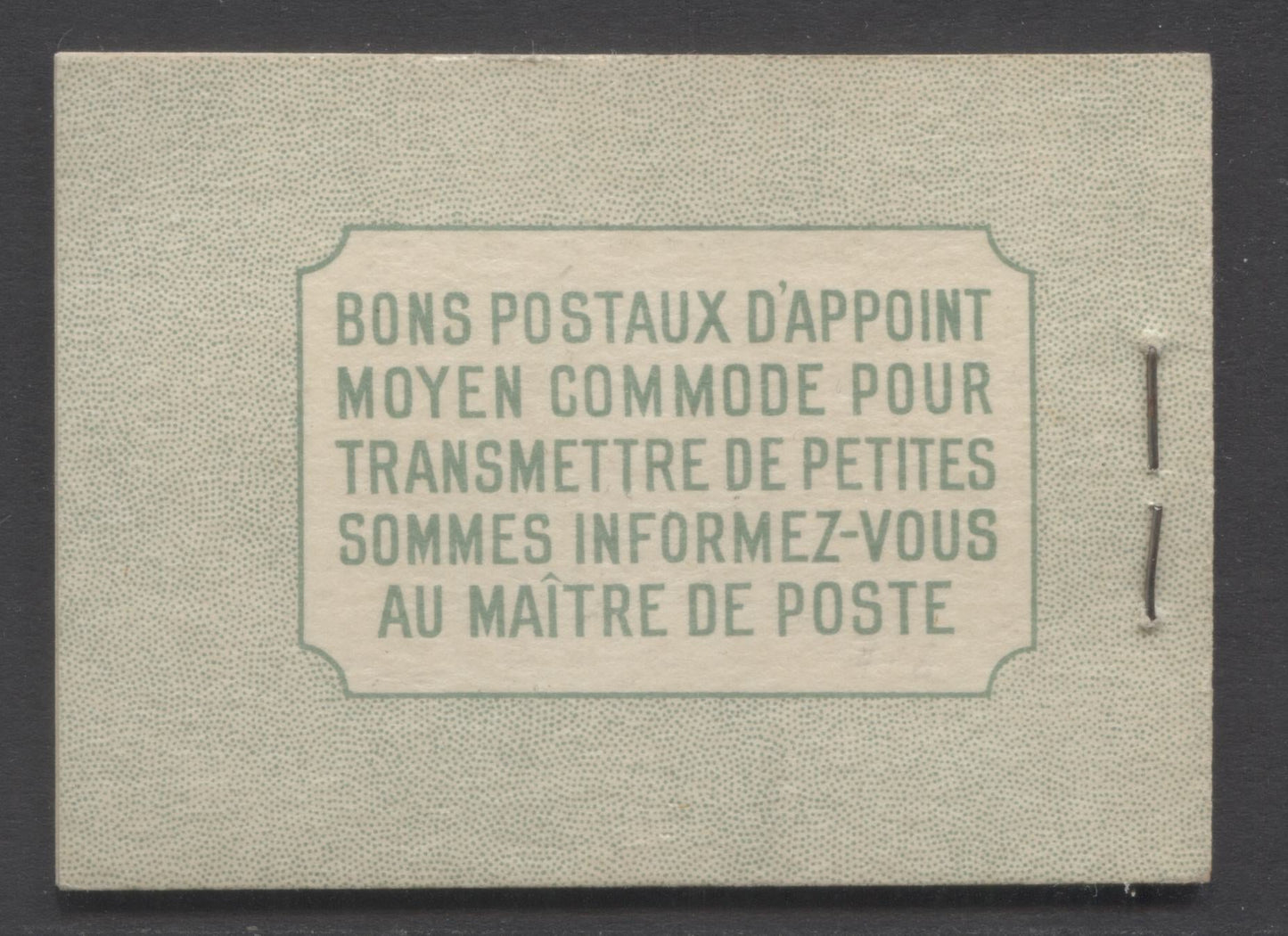 Lot 342 Canada (C) #BK32dF 1942-1947 War Issue, A 25c French Booklet, 4 Panes Of 6 1c Green, Front Cover IIj, Back Cover Dii, Cover Type II, 7c & 6c Rate Page, Vertical Cutting Guideline At Upper Left Of Front Cover, 145,000 Issued, Paper CBN-YYYYY