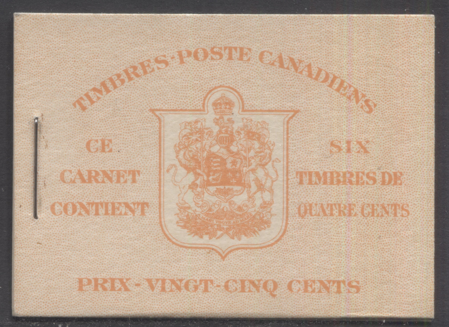 Canada #BK36dF 1942-1947 War Issue, A Complete 25c French Booklet, A Pane Of 6 4c Dark Carmine, Front Cover IIr, Back Cover Dii, Type II, 7c & 6c Rate Page, 1,789,000 Issued